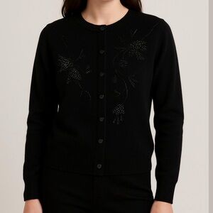 Vintage Michelle Simon cardigan button up sweater black beaded embellishments M